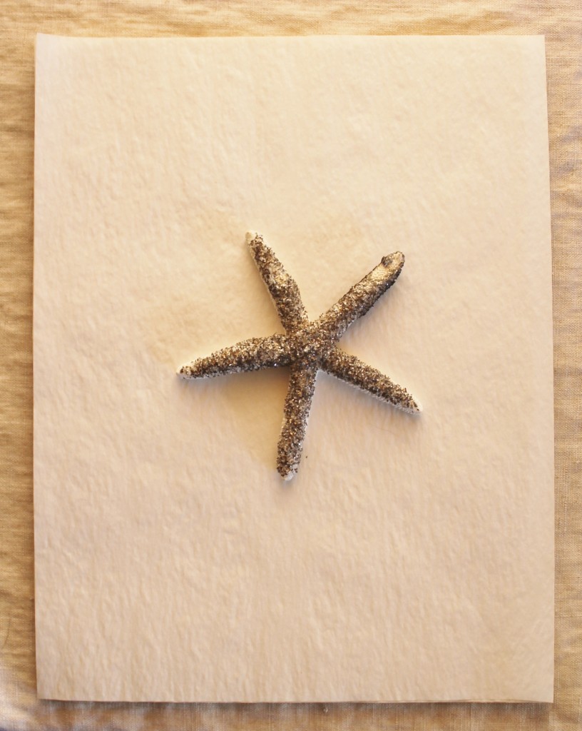 Old onion skin typewriter paper with a german glass glitter starfish for a paper weight.