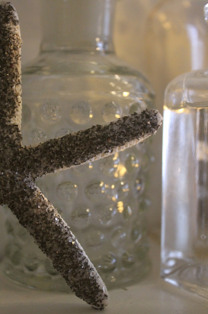 Tarnished german glitter glass is a lovely foil for the beautiful vintage jars.