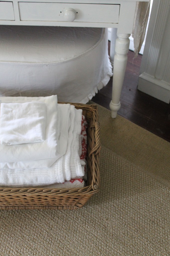 Freshly dried and folded linens in the French Laundry Basket.
