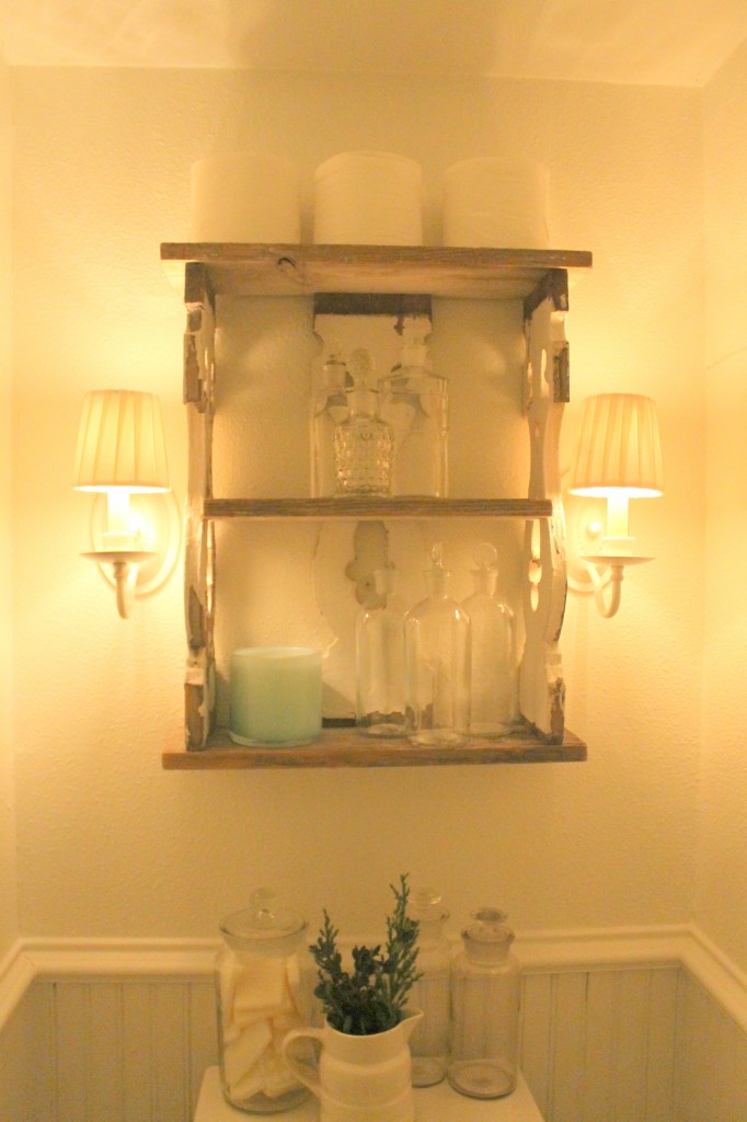 After. New shades, an old shelf and my collection of antique apothecary jars.